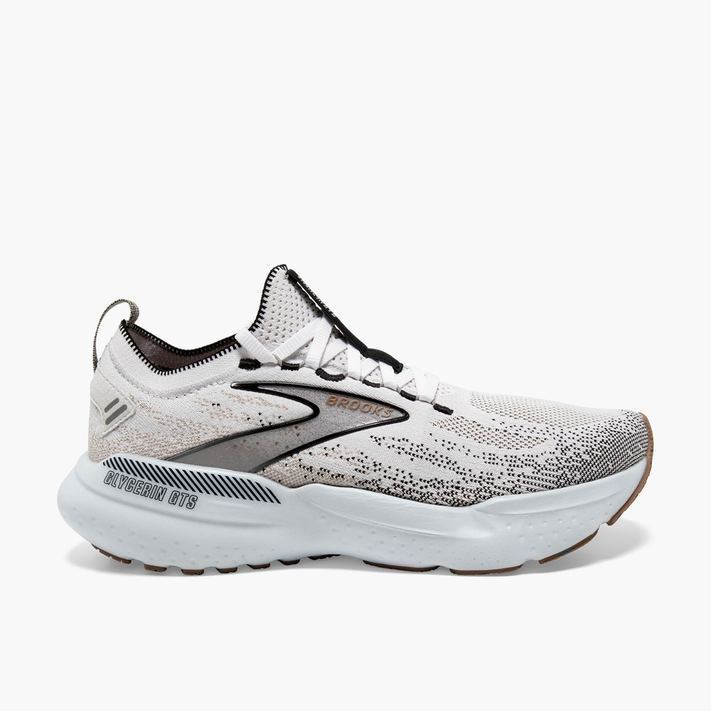 Chaussures Running Route Brooks Glycerin StealthFit GTS 21 Blanche Grise Noir Femme | CZE-0851385